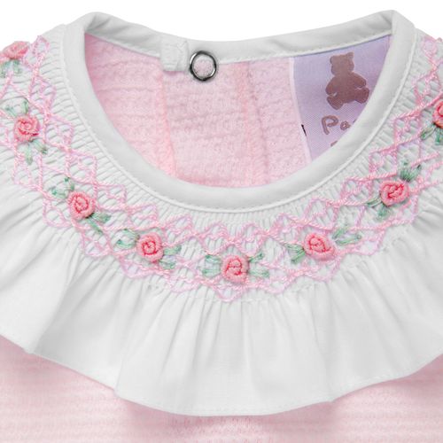 Macacão de Bebê Feminino Longo Ponto Smock na Gola - ROSA