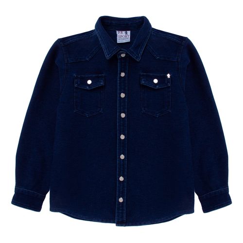 Camisa Jeans Infantil Unissex Manga Longa com Bolso - AZUL MARINHO