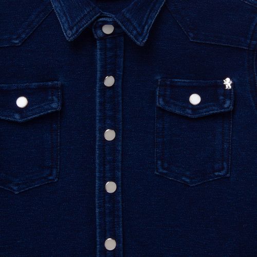 Camisa Jeans Infantil Unissex Manga Longa com Bolso - AZUL MARINHO