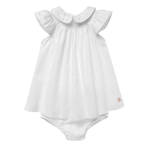 Vestido de Bebê Feminino Batinha Ponto Smock - BRANCO