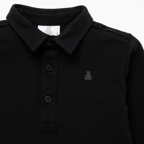 Camiseta Polo de Bebê Masculina Manga Longa Piquet Pima - PRETO