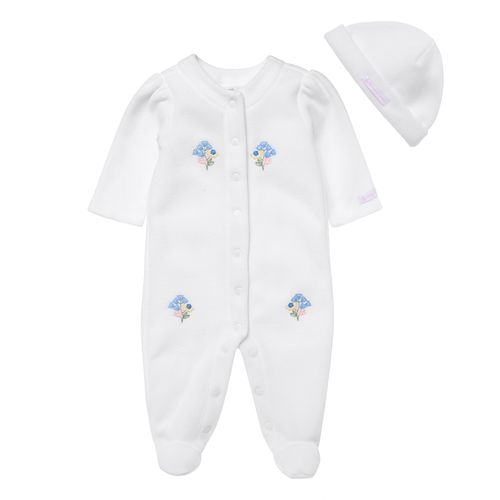 Macacão de Bebê Feminino Longo Microsoft com Bordado de Flores - BRANCO