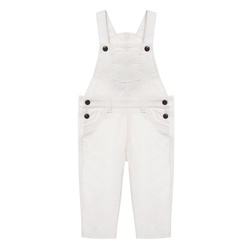 Jardineira de Bebê Masculina Veludo com Bolso - OFF WHITE