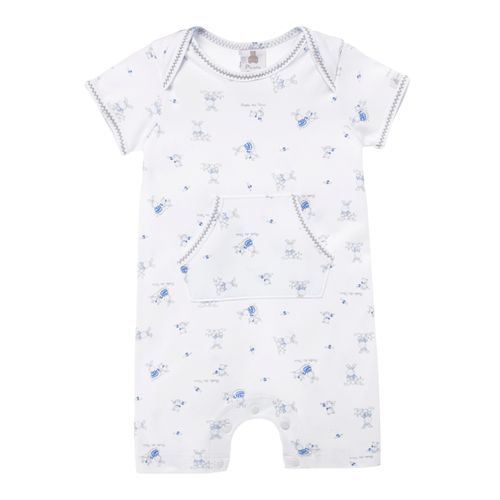 Macacão de Bebê Masculino Curto Algodão Egípcio Coelhos - AZUL BEBE