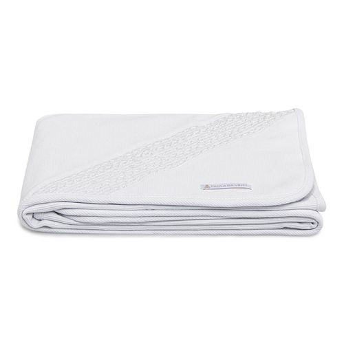 Manta de Bebê Ponto Smock com Bordado Rococó - BRANCO