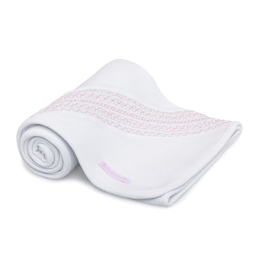 Manta de Bebê Ponto Smock com Bordado Rococó - ROSA
