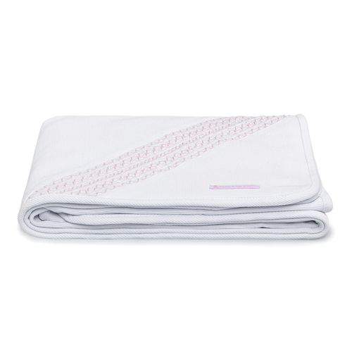 Manta de Bebê Ponto Smock com Bordado Rococó - ROSA