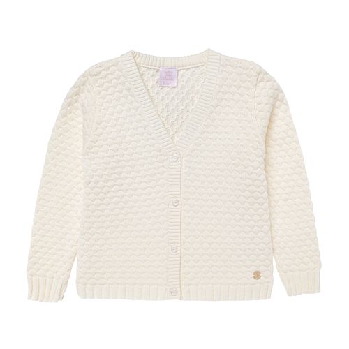 Cardigan Infantil Feminino Tricot Ponto Concha - OFF WHITE