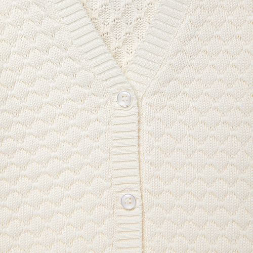 Cardigan Infantil Feminino Tricot Ponto Concha - OFF WHITE