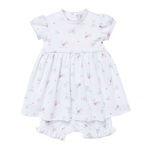 Macacão Vestido de Bebê Feminino Algodão Egípcio Coelhos - ROSA