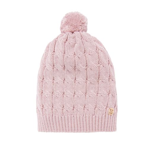 Gorro de Bebê Feminino Tranças com Pompom - ROSE