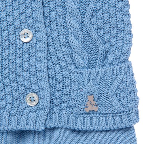 Saída de Maternidade Masculina com Manta Tricot Ponto Trança - AZUL CANTO