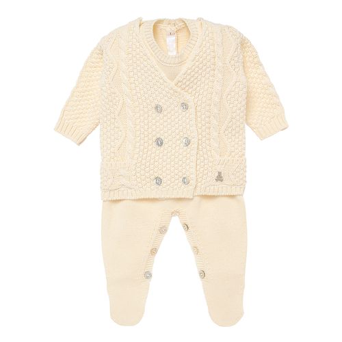 Saída de Maternidade Masculina com Manta Tricot Ponto Trança - AMARELO
