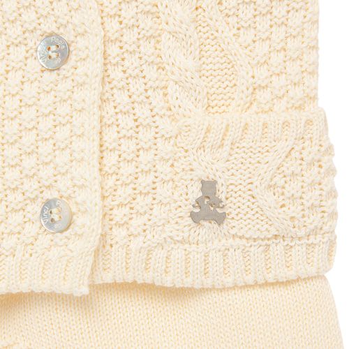 Saída de Maternidade Masculina com Manta Tricot Ponto Trança - AMARELO