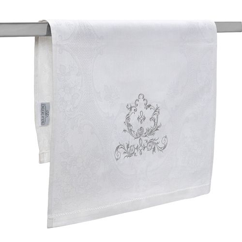Toalha de Lavabo Puro Linho Bordado Ajour - CINZA
