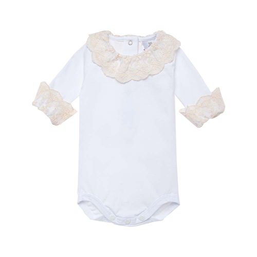 Body Bebê Manga Longa com Renda Bordada - BRANCO