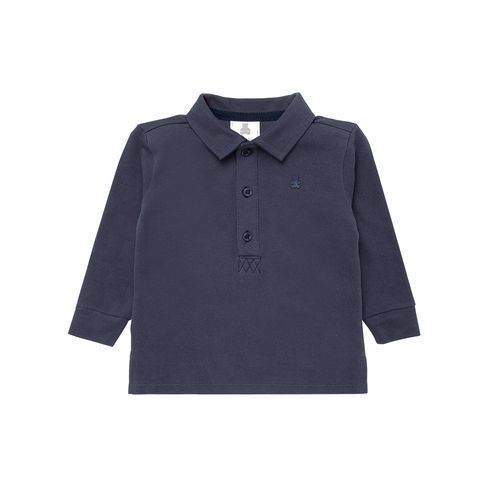 Camiseta Polo de Bebê Masculina Manga Longa Piquet Pima - AZUL JEANS