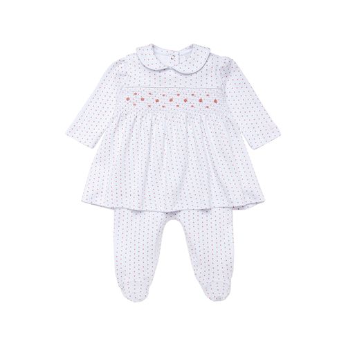 Macacão Vestido de Bebê Feminino Longo Algodão Egípcio Ponto Smock - ROSE