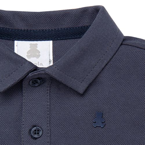 Camiseta Polo de Bebê Masculina Manga Longa Piquet Pima - AZUL JEANS
