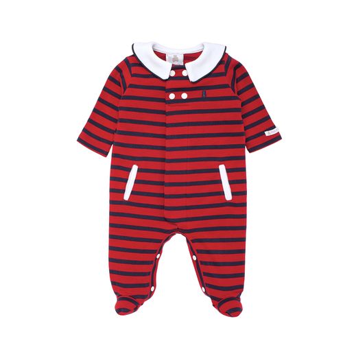 Macacão de Bebê Masculino Longo Gola Urso - VERMELHO