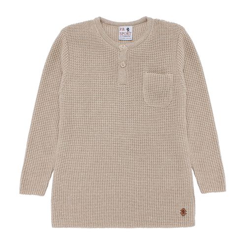 Blusa Tricot Infantil Masculina Manga Longa Ponto Arroz - KAKI