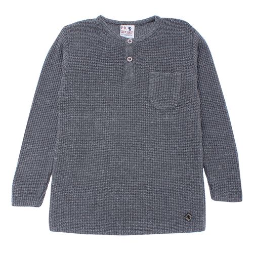 Blusa Tricot Infantil Masculina Manga Longa Ponto Arroz - CINZA CHUMBO