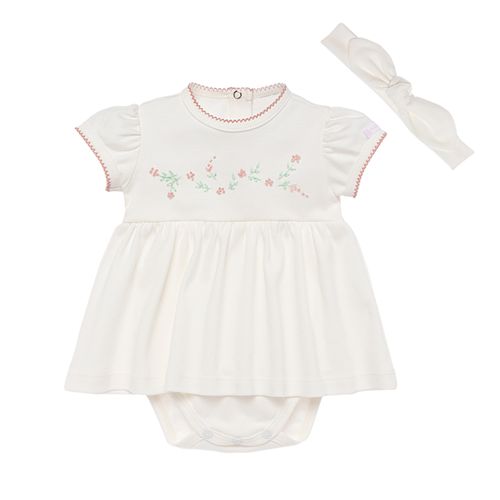 Macacão Vestido de Bebê Feminino Curto Algodão Egípcio - OFF WHITE