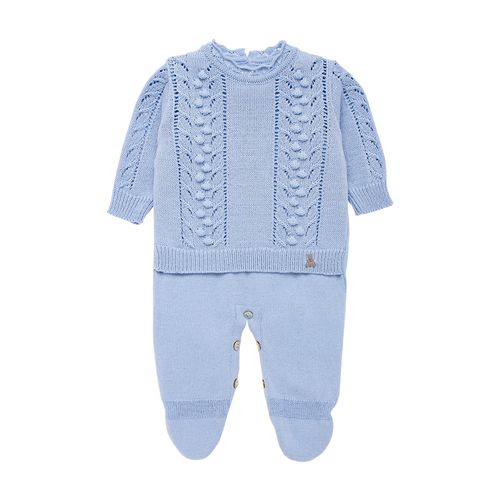 Saída de Maternidade Feminina Tricot Pala Ponto Pipoca - AZUL