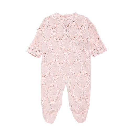 Saída de Maternidade Feminina com Manta Tricot Losangos - ROSA PASTEL