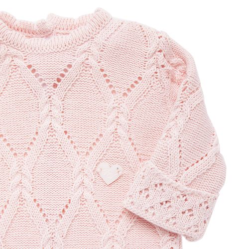 Saída de Maternidade Feminina com Manta Tricot Losangos - ROSA PASTEL
