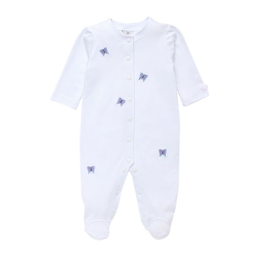 Macacão de Bebê Feminino Longo Algodão Egípcio Borboletas - BRANCO
