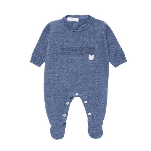 Saída de Maternidade Masculina Tricot Pala com Detalhes - AZUL MESCLA