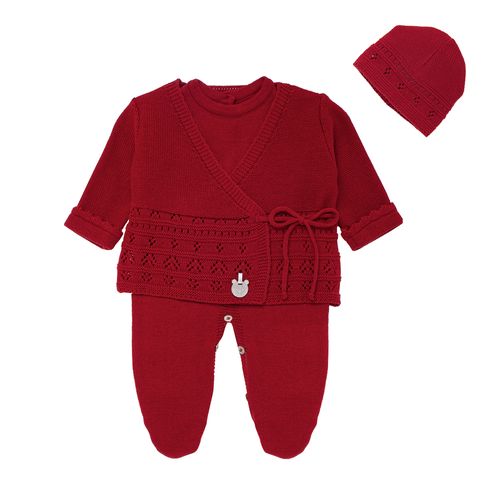 Conjunto de Saída de Maternidade Feminina Casaco Transpassado - VERMELHO