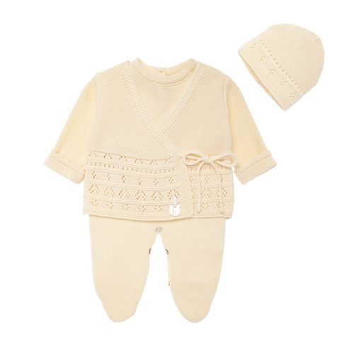 Conjunto de Saída de Maternidade Feminina Casaco Transpassado - AMARELO