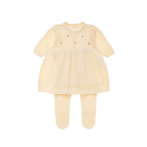 Saída de Maternidade Feminina com Manta Tricot Rococó - AMARELO