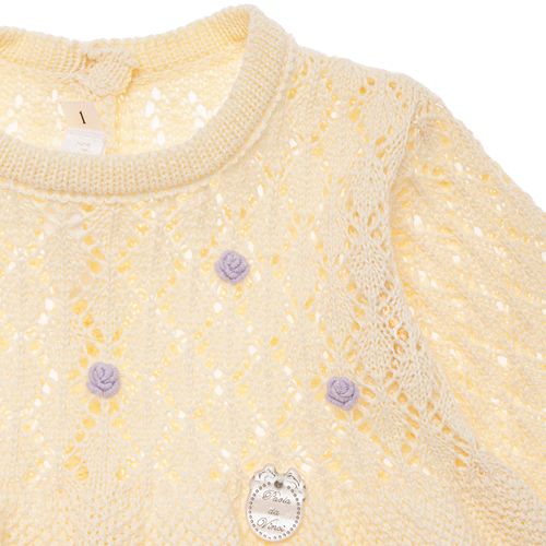 Saída de Maternidade Feminina com Manta Tricot Rococó - AMARELO