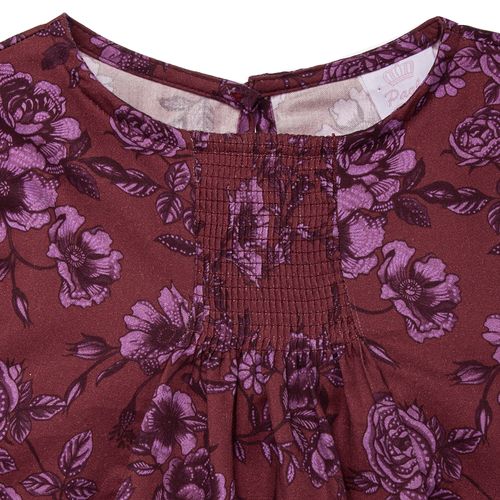Bata Infantil Feminina Manga Longa Algodão Egípcio Floral - BORDO