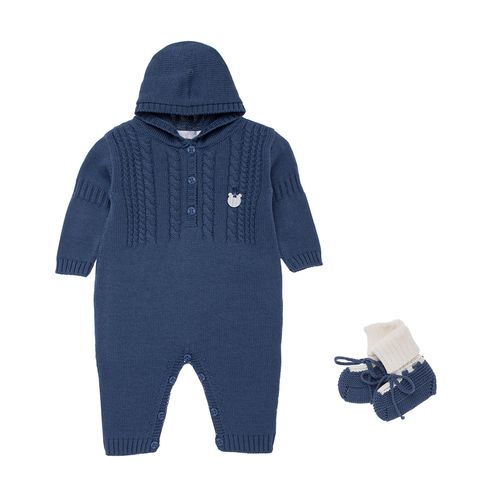 Saída de Maternidade Masculina Tricot Ponto Trança - AZUL JEANS