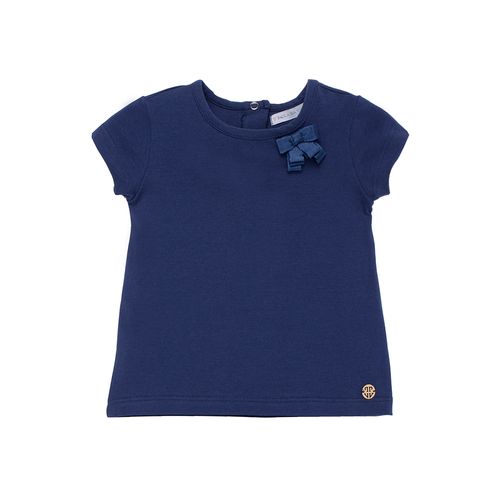 Camiseta de Bebê Feminina Manga Curta com Laço - AZUL MARINHO