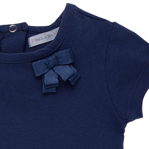 Camiseta de Bebê Feminina Manga Curta com Laço - AZUL MARINHO