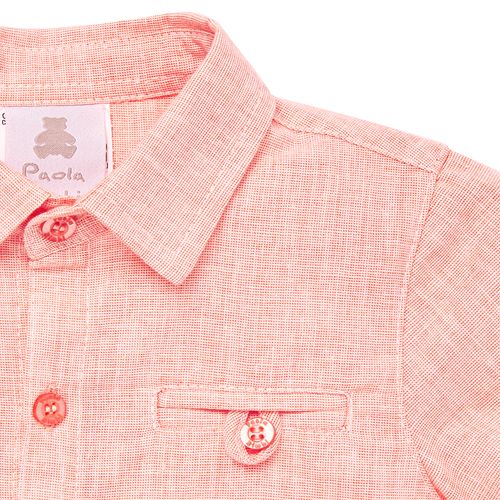 Camisa de Bebê Masculina Manga Curta com Bolso - LARANJA