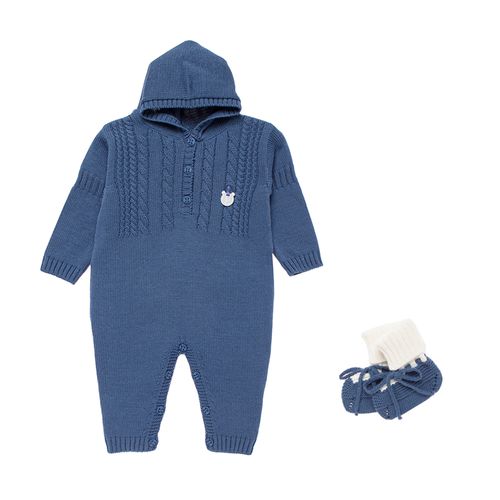 Macacão de Bebê Masculino Tricot com Sapatinho - AZUL TIRRENO
