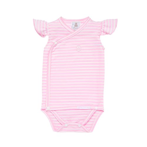 Macacão de Bebê Feminino Curto Transpassado Listrado - ROSA BEBE