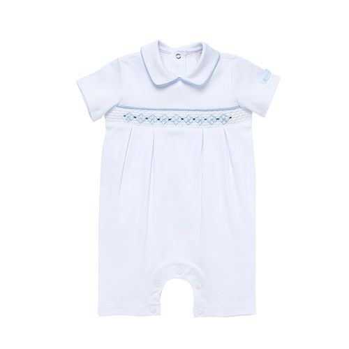 Macacão de Bebê Masculino Curto Algodão Pima Ponto Smock - BRANCO