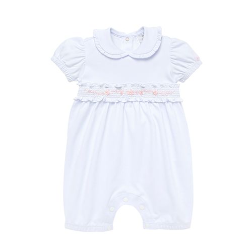 Macacão de Bebê Feminino Curto Algodão Pima Ponto Smock - BRANCO