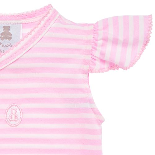 Macacão de Bebê Feminino Curto Transpassado Listrado - ROSA BEBE