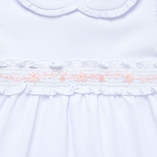 Macacão de Bebê Feminino Curto Algodão Pima Ponto Smock - BRANCO