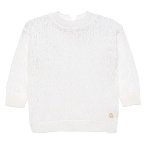 Blusa Tricot de Bebê Feminina Manga Longa Rendada - BRANCO