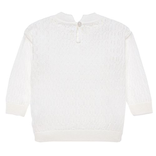 Blusa Tricot de Bebê Feminina Manga Longa Rendada - BRANCO