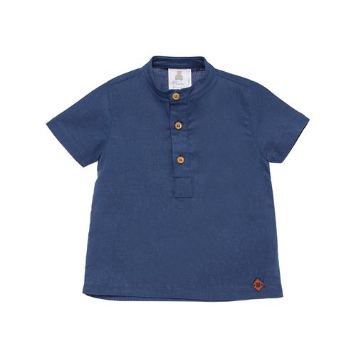 Bata de Bebê Masculina Manga Curta Cambraia de Linho - AZUL JEANS
